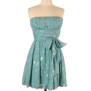 BCBGMaxAzria Blue Silk Strapless Bubble Hem Mini Dress Size 10